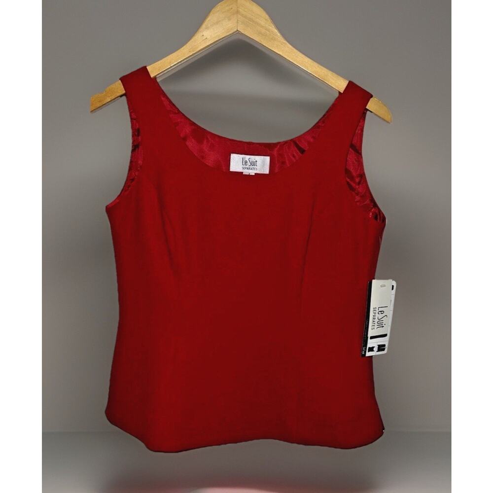 VTG Le Suit Red Poly Top Blouse NWT Sz 4 Valentine Career Sleeveless Shell Top